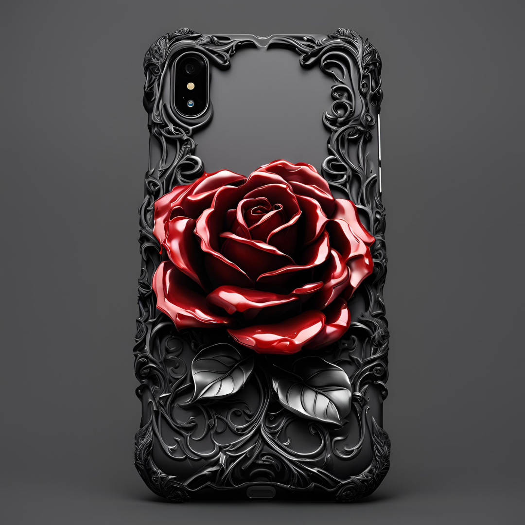 Tough Cases: Elegant Rose iPhone Case for Chic Protection, Gothic Red Rose Phone Case for iPhone, Samsung, and Google Pixel
