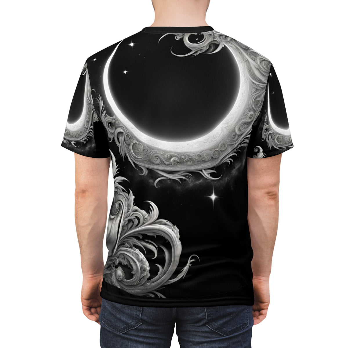 Ethereal Moon Phase Unisex Cut & Sew Tee - Celestial Black Graphic T-Shirt