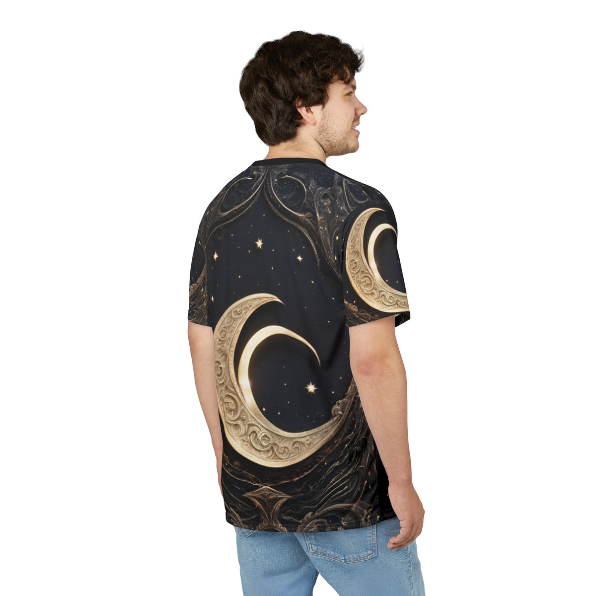 Celestial Moon Unisex Cut & Sew Tee - Night Sky Design for Dreamers, Celestial Crescent Moon AOP Shirt
