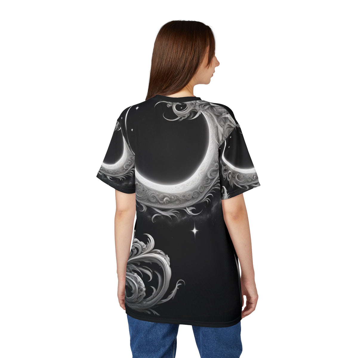 Ethereal Moon Phase Unisex Cut & Sew Tee - Celestial Black Graphic T-Shirt