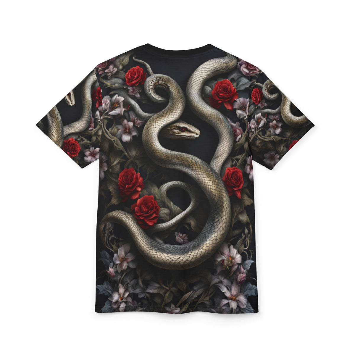 Serpent and Roses Unisex Tee - Edgy Floral Graphic Shirt
