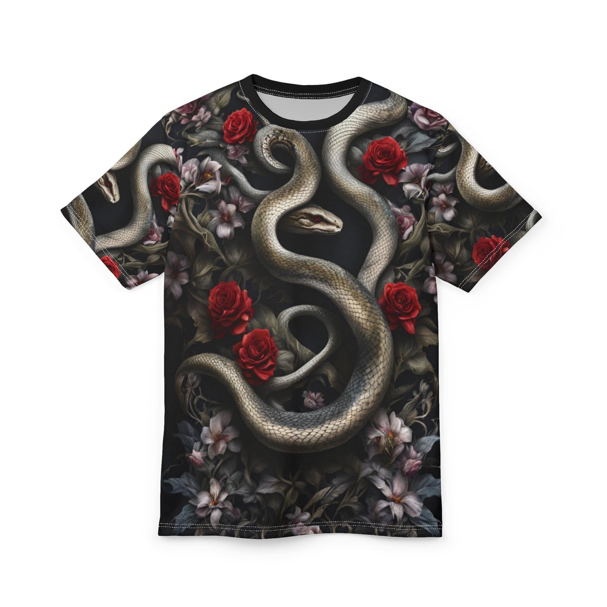 Serpent and Roses Unisex Tee - Edgy Floral Graphic Shirt