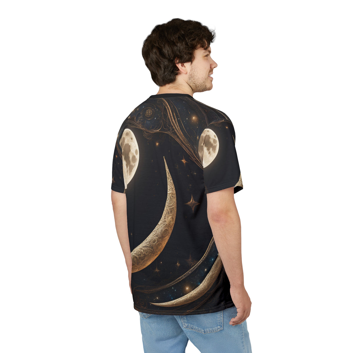 Celestial Moon Unisex Tee - Starry Night Graphic Shirt, Celestial Crescent Moon Shirt, Celestial AOP Shirt