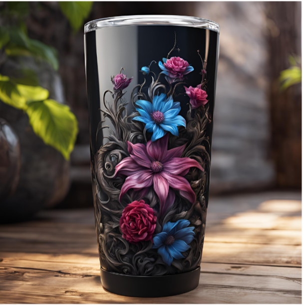 Elegant Floral 20oz Tumbler - Insulated Travel Cup for Coffee & Tea Lovers, Gothic Flower Tumbler