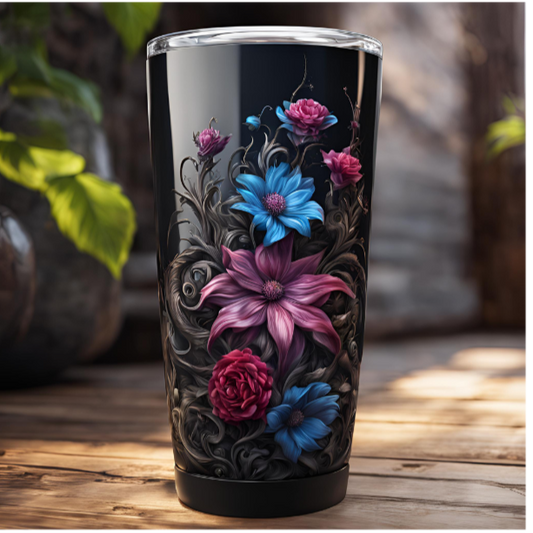 Elegant Floral 20oz Tumbler - Insulated Travel Cup for Coffee & Tea Lovers, Gothic Flower Tumbler