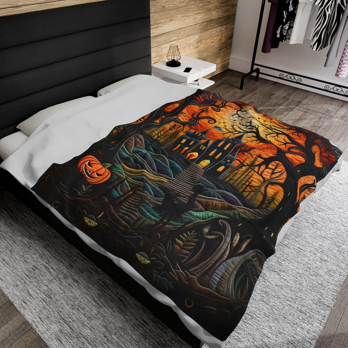 Custom Halloween Plush Blanket for Couch Bed Halloween Gift Blanket Pumpkin, Vintage Retro Spooky Season Halloween