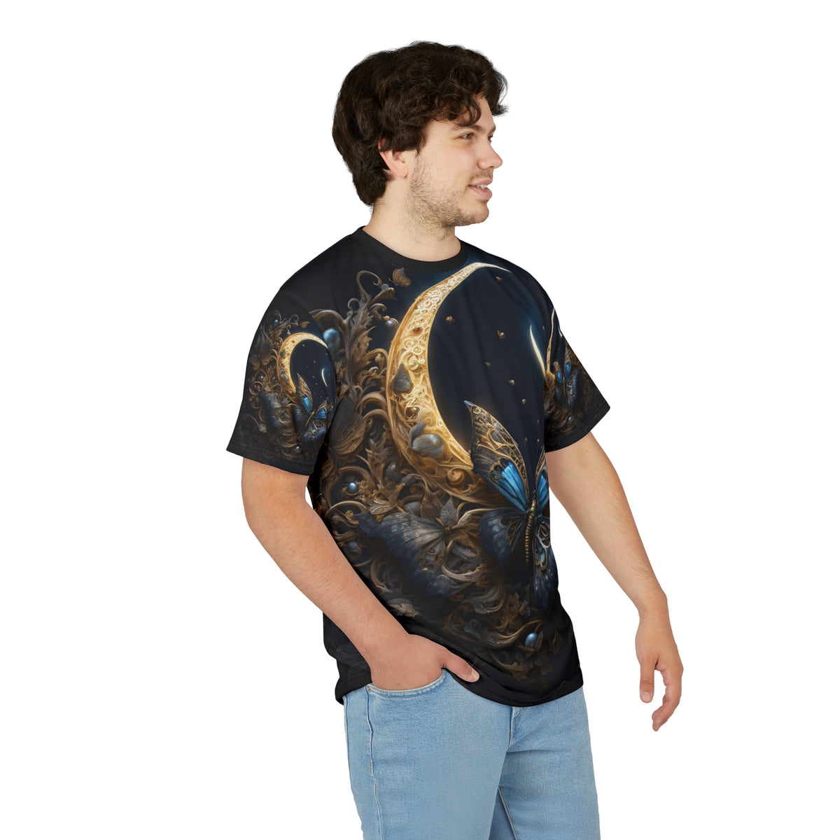 Majestic Butterfly Moon Unisex Tee - Celestial Art & Nature Design, Celestial Butterfly AOP Shirt