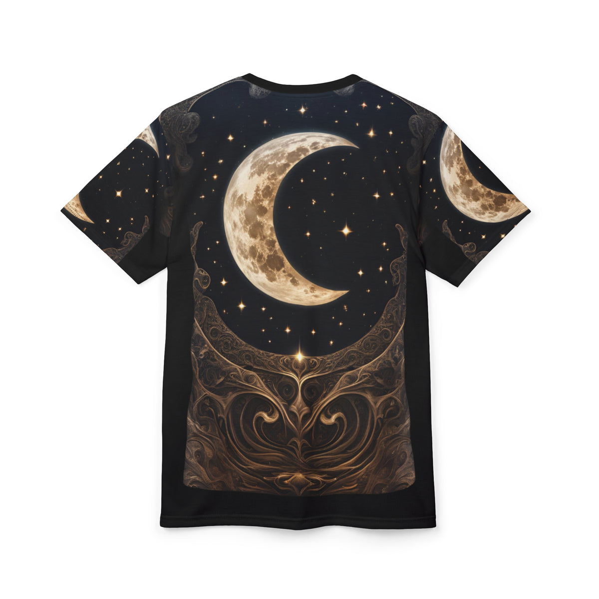 Celestial Moon Unisex Cut & Sew Tee - Night Sky Graphic T-Shirt, Celestial Crescent Moon AOP Shirt