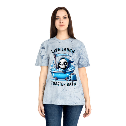 Live Laugh Toaster Bath Unisex Color Blast T-Shirt, Cute Blue Grim Reaper Halloween Shirt, Funny Grim Reaper Shirt
