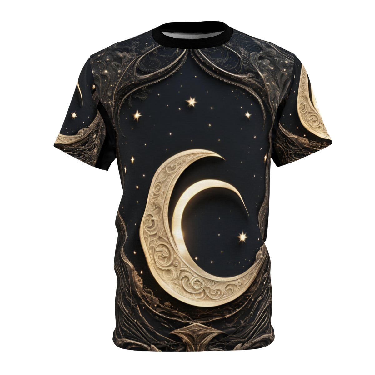 Celestial Moon Unisex Cut & Sew Tee - Night Sky Design for Dreamers, Celestial Crescent Moon AOP Shirt