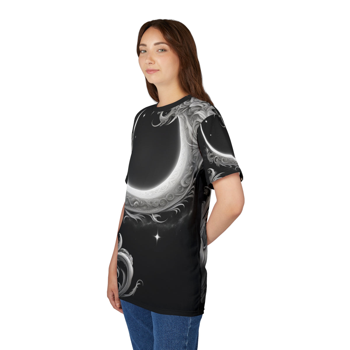 Ethereal Moon Phase Unisex Cut & Sew Tee - Celestial Black Graphic T-Shirt
