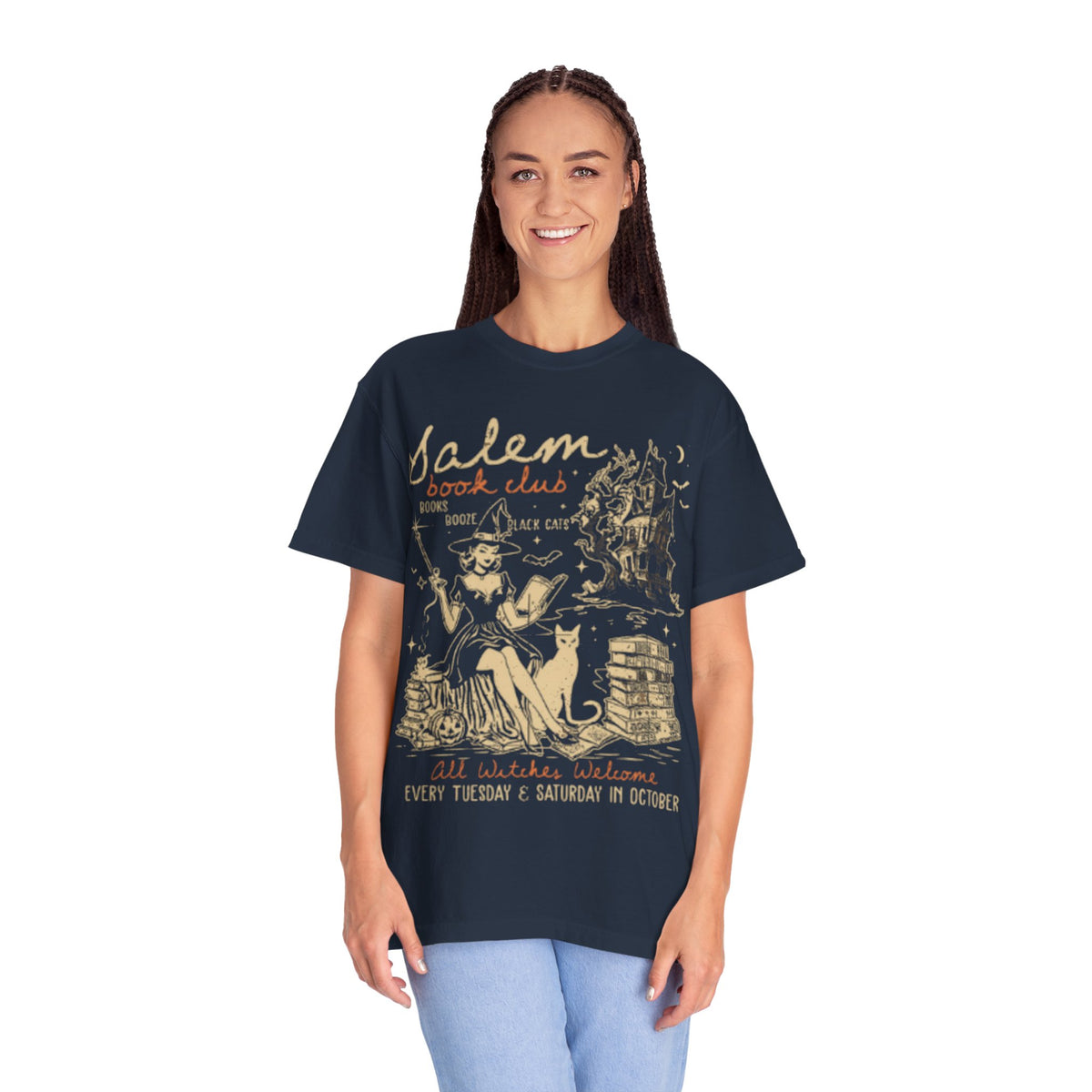 Salem Book Club T-Shirt - Unisex Garment-Dyed Tee for Book Lovers,  Vintage Salem Witch Halloween Shirt