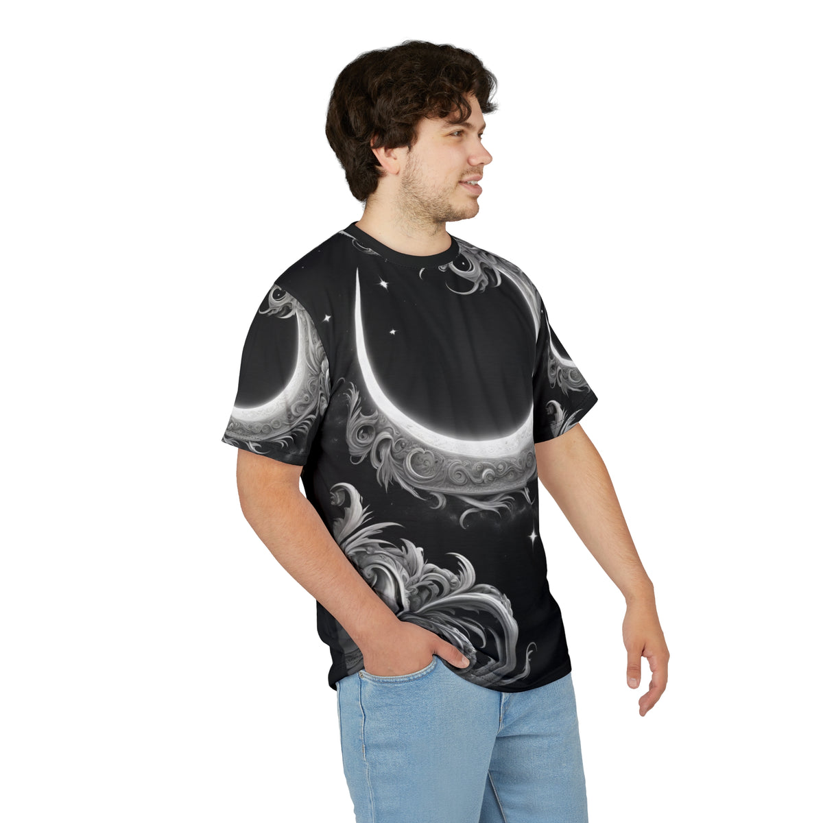Ethereal Moon Phase Unisex Cut & Sew Tee - Celestial Black Graphic T-Shirt
