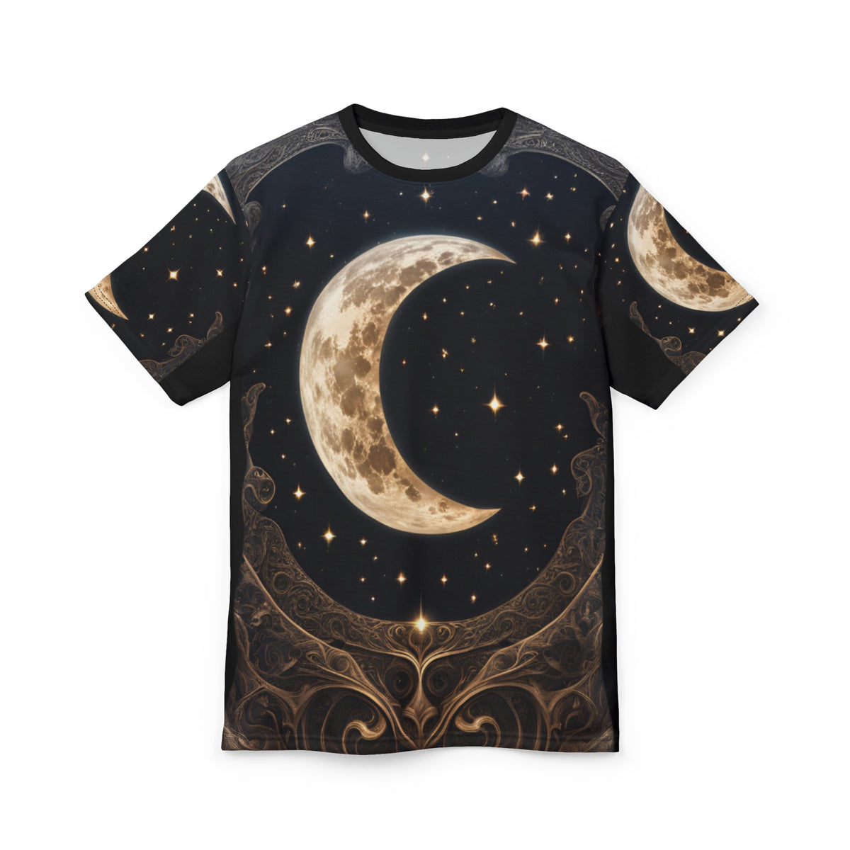 Celestial Moon Unisex Cut & Sew Tee - Night Sky Graphic T-Shirt, Celestial Crescent Moon AOP Shirt