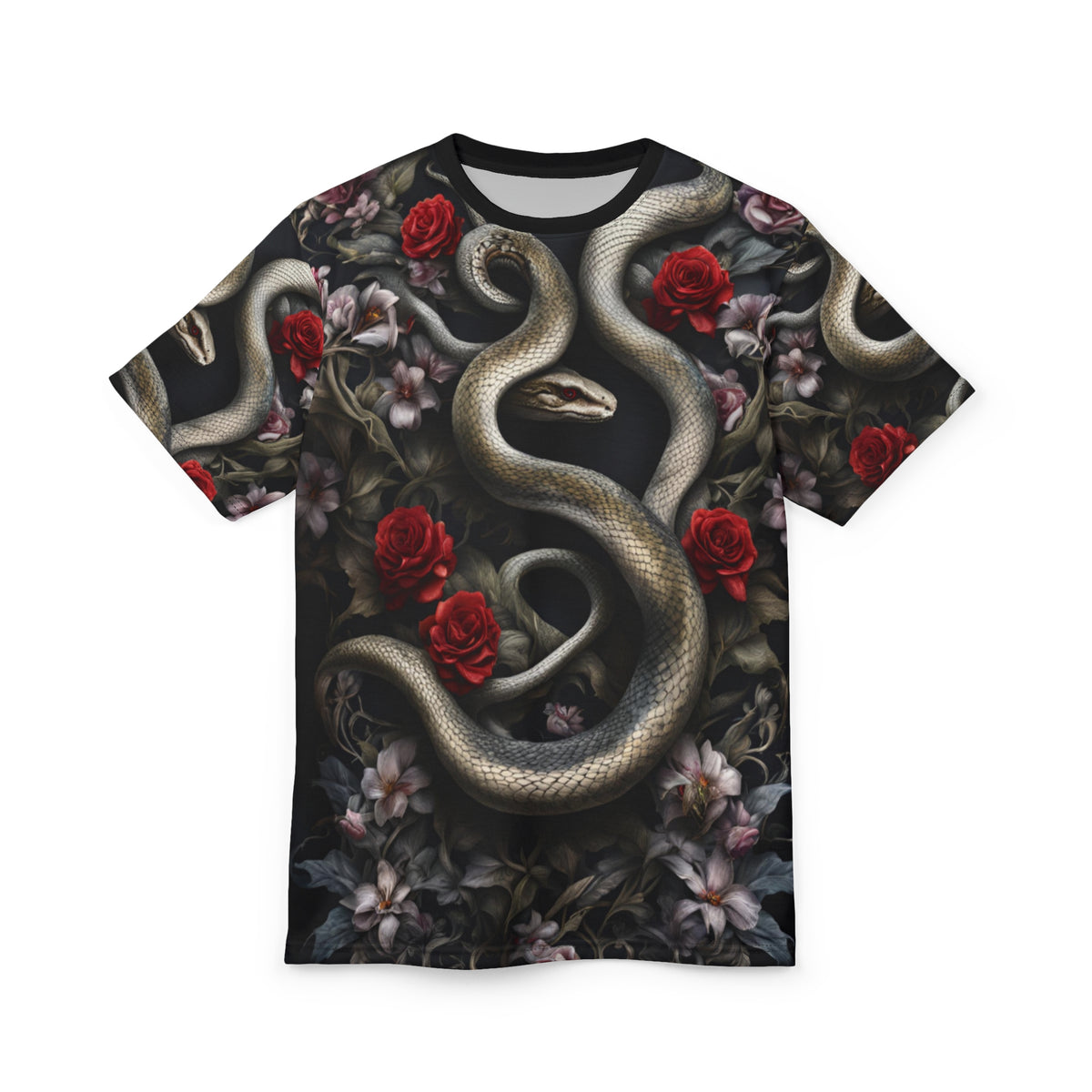 Serpent and Roses Unisex Tee - Edgy Floral Graphic Shirt
