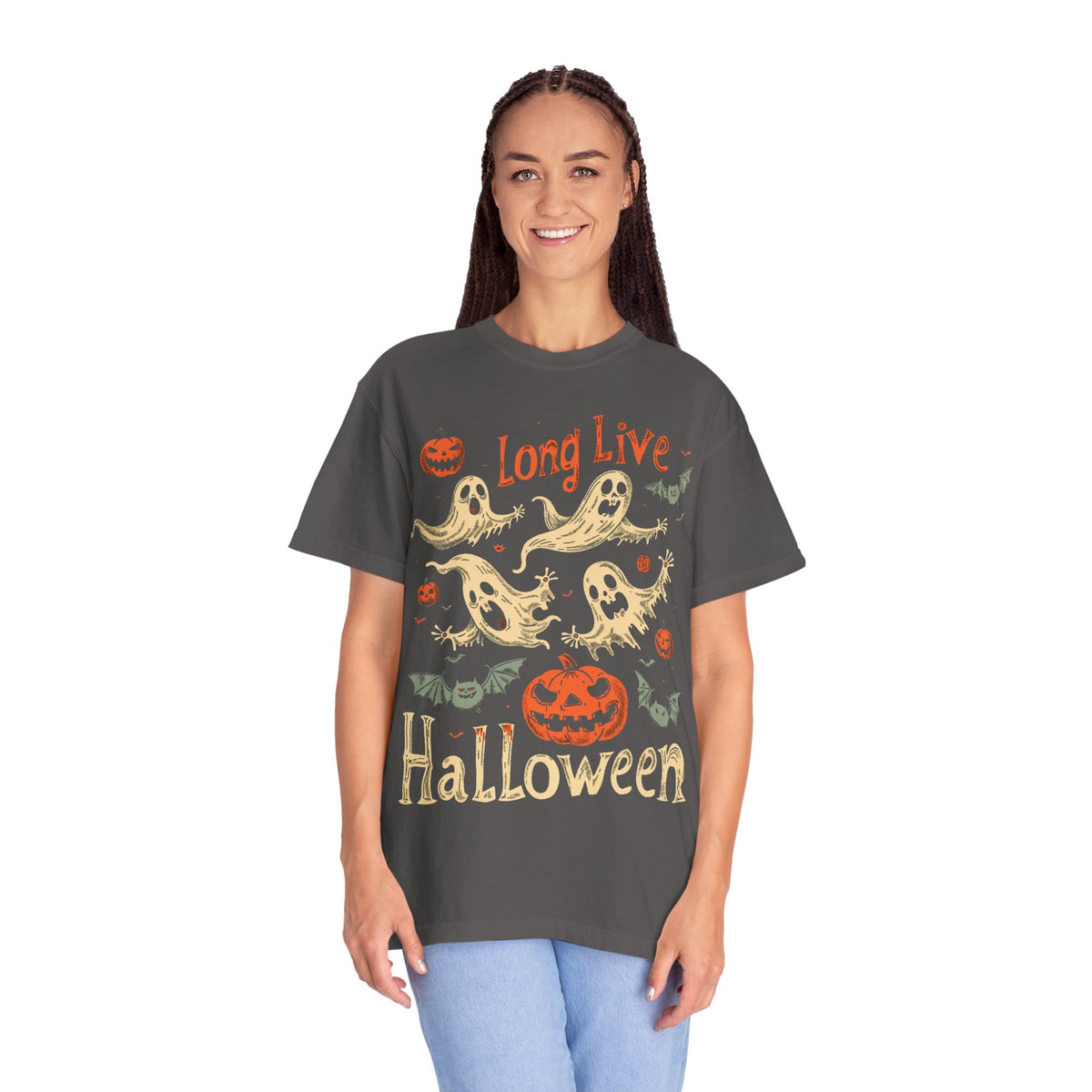 Vintage Long Live Halloween Unisex T-shirt - Spooky Ghosts & Pumpkin Design