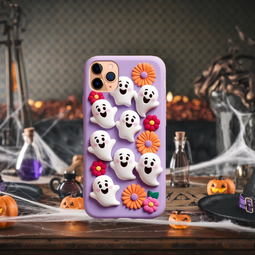 Halloween 3d look pastel clay ghost floral cute flower iPhone, Samsung, and Google Pixel. Halloween Doodle Phone Case