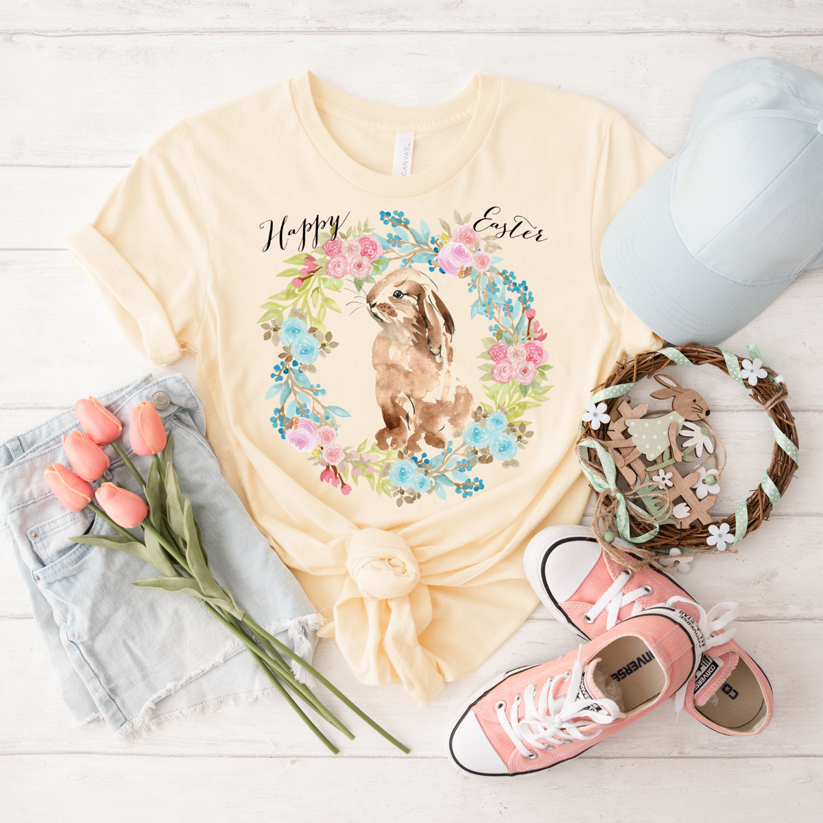 Water Color Floral Rabbit Tee, Cute Animal Shirt for Spring, Happy Easter Gift, Casual Unisex T-Shirt, Soft Jersey Top