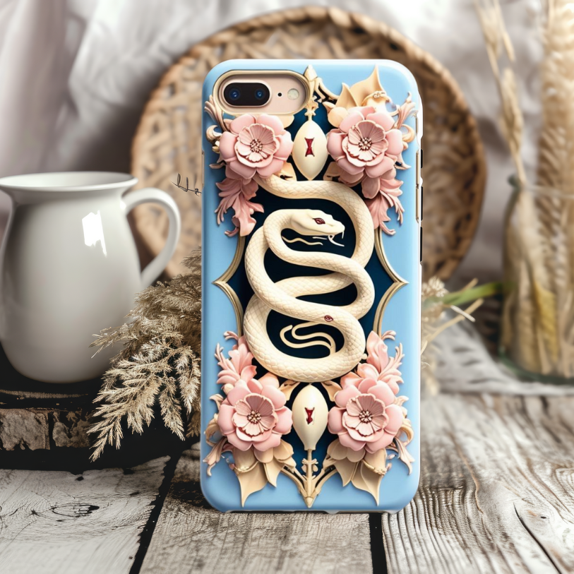 Artistic Snake iPhone Case - Tough & Stylish Phone Cover for Nature Lovers, Elegant Snake and Flowers Phone Case for iPhone, Samsung, and Google Pixel