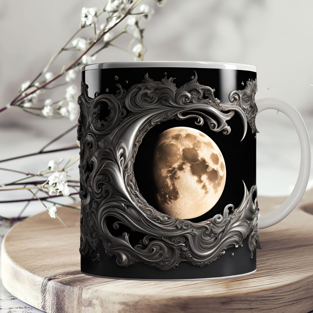 Celestial Moon Swirl Ceramic Mug - 11oz & 15oz - Unique Gift for Astronomy Lovers, Crescent Moon Coffee Mug