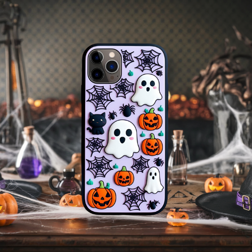 Halloween 3d look pastel clay ghost floral cute flower iPhone, Samsung, and Google Pixel. Halloween Doodle Phone Case