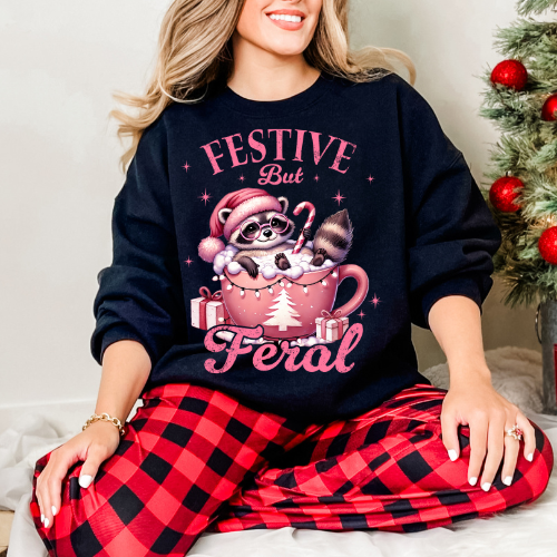 Festive But Feral Sweatshirt, Holiday Crewneck, Christmas Sweater, Cozy Winter Apparel, Gift for Animal Lovers, Funny Sweatshirt