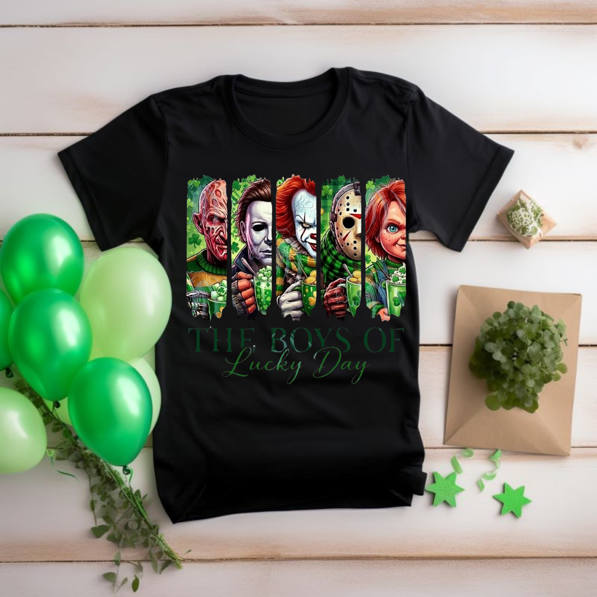 Horror Icons T-Shirt — "The Boys of Lucky Day" Retro Slasher Character Tee, St. Patrick's Day Shirt,