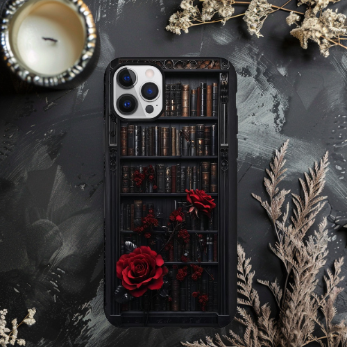 Dark Academia Goth Book Phone Case, Rose Gothic Bookish Phone Case
