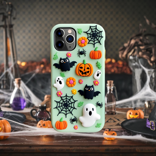 Halloween 3d look pastel clay ghost floral cute flower iPhone, Samsung, and Google Pixel. Halloween Doodle Phone Case