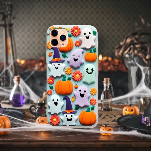 Halloween 3d look pastel clay ghost floral cute flower iPhone, Samsung, and Google Pixel. Halloween Doodle Phone Case