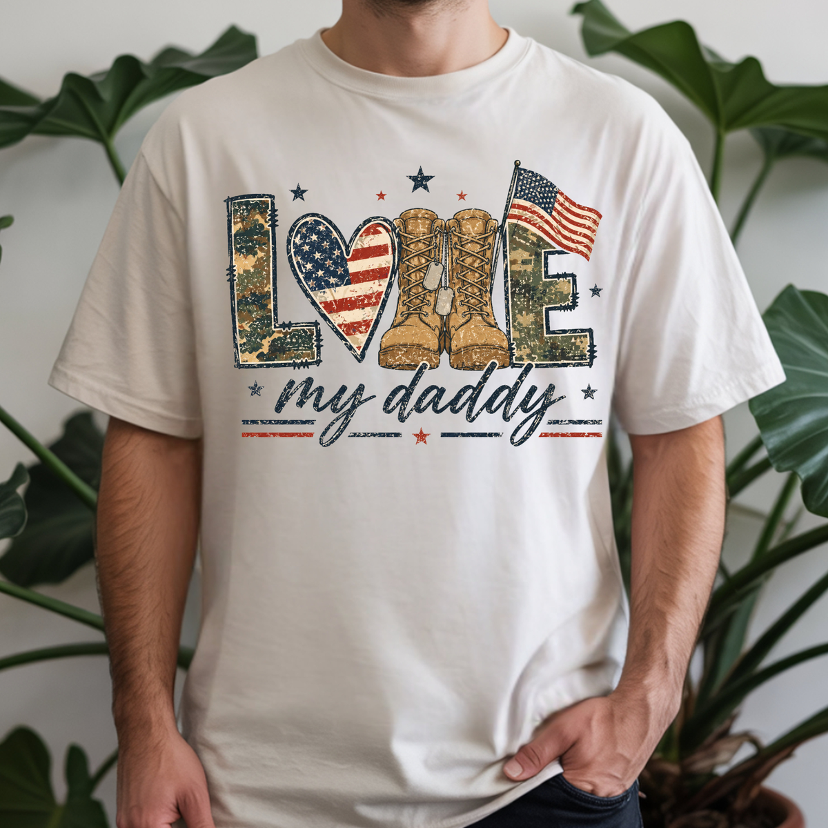T-Shirt — "LOVE My Daddy" Western Boots & American Flag Patriotic Tee, Father's Day Shirt