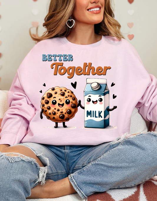 Valentine's Day Sweatshirt, Cute Foodie Sweatshirt, Better Together Cookie Milk Crewneck, Fun Gift for Food Lovers, Cozy Unisex Sweater, Spring & Fall Fashion