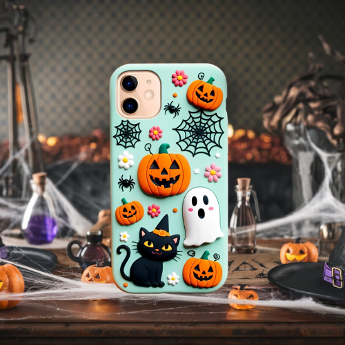 Halloween 3d look  pastel clay ghost floral cute flower iPhone, Samsung, and Google Pixel. Halloween Doodle Phone Case