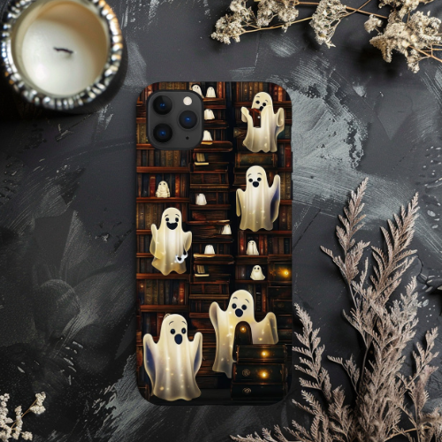 Spooky Ghosts Library Phone Case, Book Lover Halloween Phone Cover