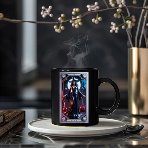 Mystical Witch Ceramic Mug - Magical Coffee Cup for Halloween, The Witch Tarot Card Coffee Mug