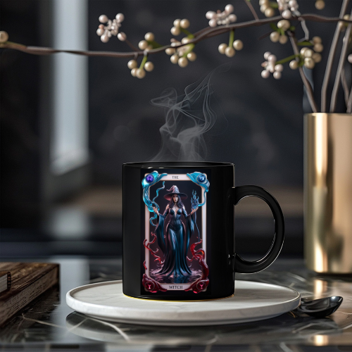 The Witch Ceramic Mug | Gothic Coffee Cup for Halloween Lovers, The Witch Tarot Card Coffee Mug
