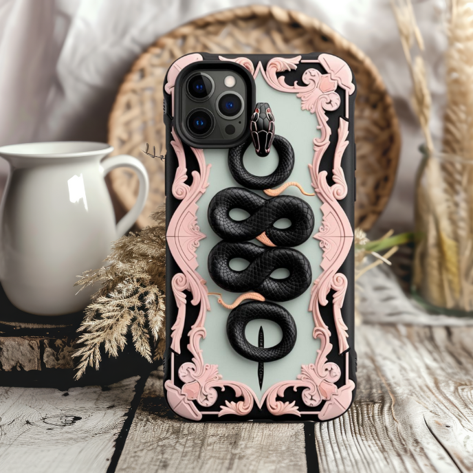 Serpent Art Phone Case - Tough & Stylish Design, Elegant Snake and Flowers Phone Case for iPhone, Samsung, and Google Pixel