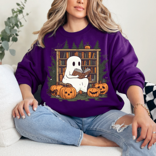 Retro Ghost Reading Books Sweatshirt, Librarian Ghost Halloween, Halloween Teacher Sweatshirt, Halloween Shirt, Teacher Gift, Boo School