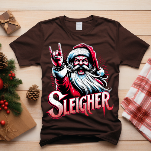Santa Sleigher Unisex T-shirt, Holiday Christmas Tee, Festive Graphic Shirt, Gift for Him, Xmas Party Outfit, Cool Santa Design
