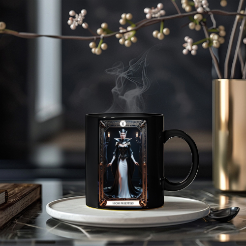 High Priestess Ceramic Mug - 11oz & 15oz Black Tarot Design, The High Priestess Tarot Card Coffee Mug
