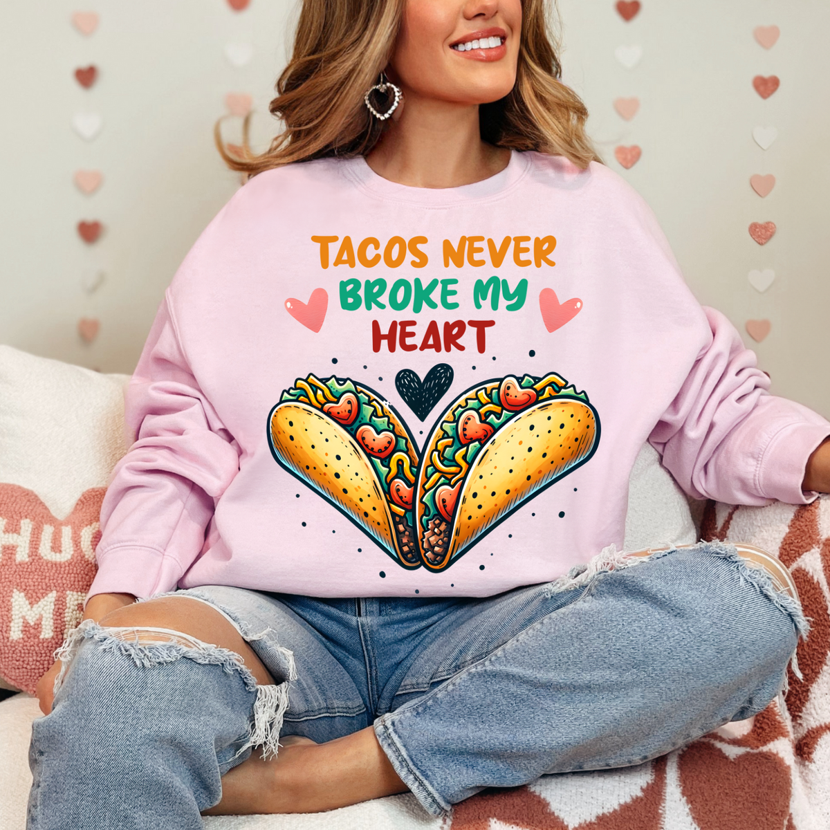 Valentine's Day Sweatshirt, Taco Love Sweatshirt - Funny Foodie Gift, Unisex Crewneck for Food Lovers, Taco Day, Casual Wear, Heartfelt Humor
