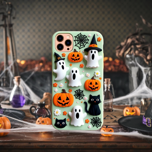 Halloween 3d look pastel clay ghost floral cute flower iPhone, Samsung, and Google Pixel. Halloween Doodle Phone Case