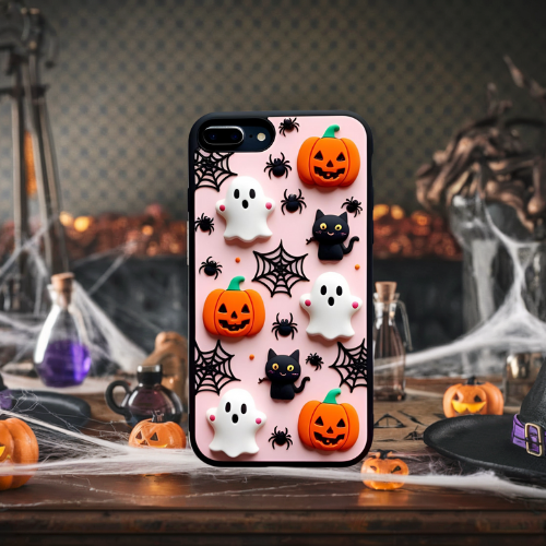 Halloween 3d look pink pastel clay ghost floral cute flower iPhone, Samsung, and Google Pixel. Halloween Doodle Phone Case