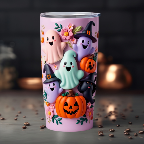 Halloween Themed 20oz Tumbler with Cute Ghosts and Pumpkins