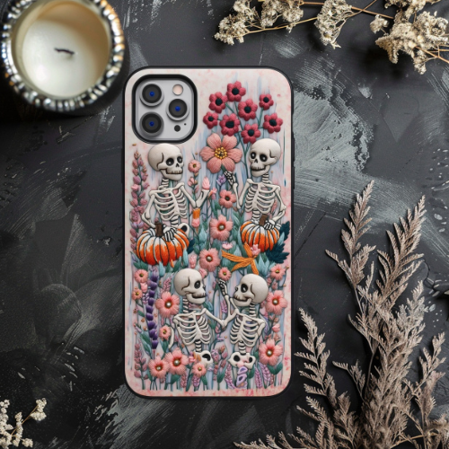 Skeletal Friends Phone Case - Halloween Vibes with Floral Design