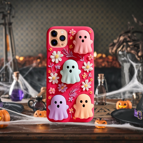 Halloween 3d look pastel clay ghost floral cute flower iPhone, Samsung, and Google Pixel. Halloween Doodle Phone Case