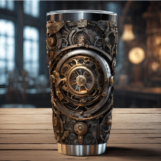 Steampunk 20oz Tumbler - Unique Travel Mug with Gear Design, Elegant Steampunk Tumbler