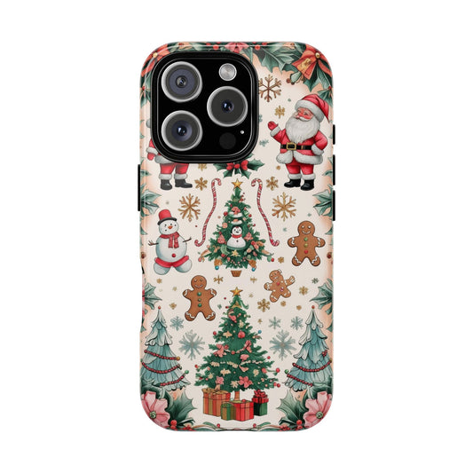 Christmas Phone Case, Holiday Cell Phone Cover, Festive Design, Cute Santa and Gingerbread, Gift for her, Winter Accessories, Seasonal Decor