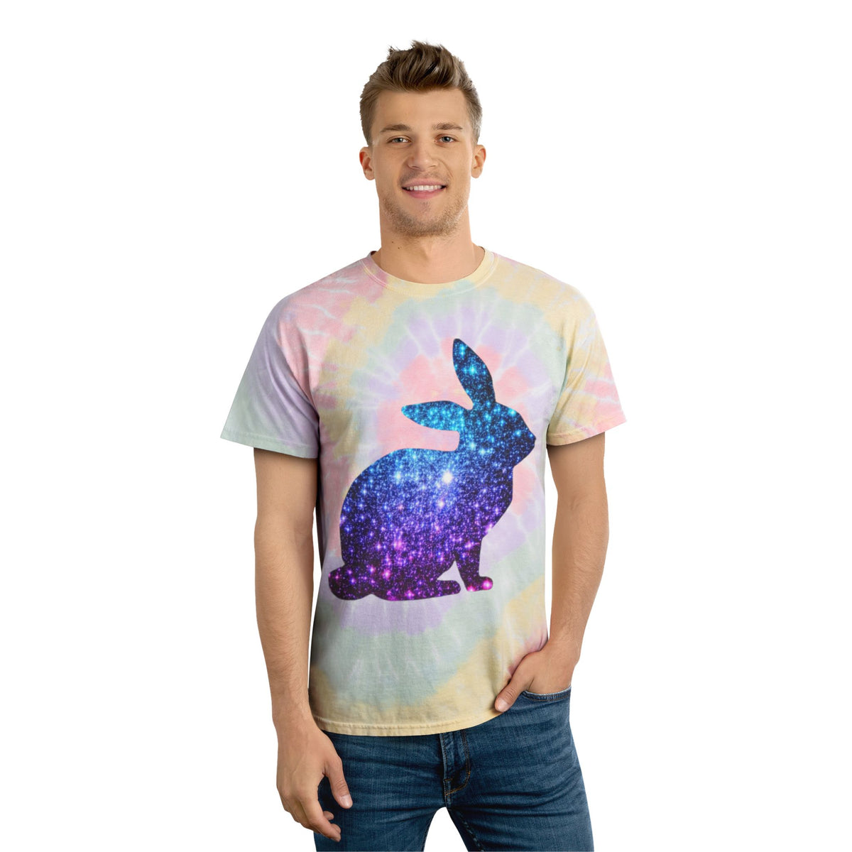 Galactic Bunny Tie-Dye Tee, Pastel Spiral Tie Dye T-Shirt, Boho Rabbit Shirt, Festival Outfit, Spring/Summer Vibes, Cute Pet Lover Gift