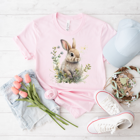 Cute Rabbit Floral T-Shirt, Unisex Tee, Animal Lovers Gift, Spring Fashion, Easter Outfit, Nature Inspired Apparel